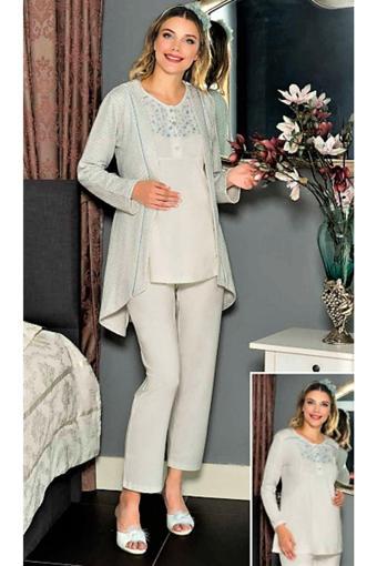 Dowry Lohusa 3 Lü Pijama Takımı Mavi Flz Ekru - Mavi S