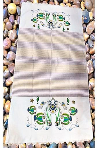 Zen Peştemal Plaj Ve Hamam Havlusu Balıklı Beyaz 90x170 cm