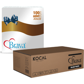 Brava 1/8 Garson Katlama Peçete 33x33 cm Beyaz 2 Katlı – Kenar Desenli, 100 lü (12 li Koli)