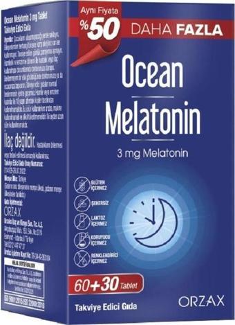 Orzax Ocean Melatonin 3 mg Melatonin Takviye Edici Gıda 60+30 Tablet