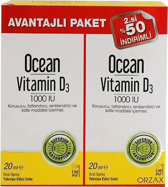 Orzax Ocean Vitamin D3 1000 Iu Sprey 2'li set