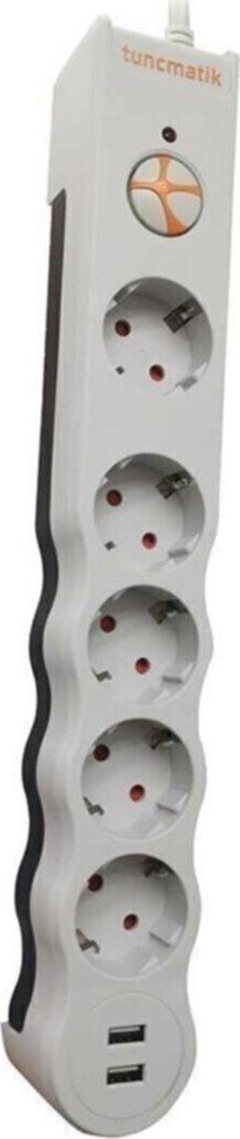 Tunçmatik Powersurge Beyaz Beşli 2 Usb Girişli Akım Korumalı Priz 1.5 Metre Tsk5015