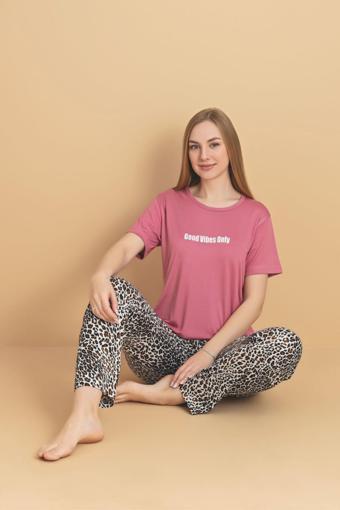 Pijamerry Kadın Bisiklet Yaka MİLAN Kumaş Likralı Kısa Kollu Pijama Takımı 6003 - 1 Adet