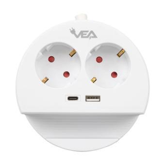 VE- G1102C 2'li USB+ Type-C Girişli Anahtarlı 1.5 Metre Grup Priz