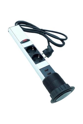 Tem Bas Aç Tezgah Masa Gizli Priz 2 Usb 2 220V Pop Up