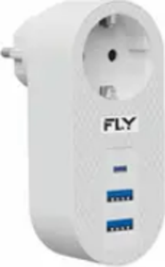 FLY 3400-01 Akım Korumalı 1 Li Priz 2-Usba 1-C Soket 2.1A 10A 2500W