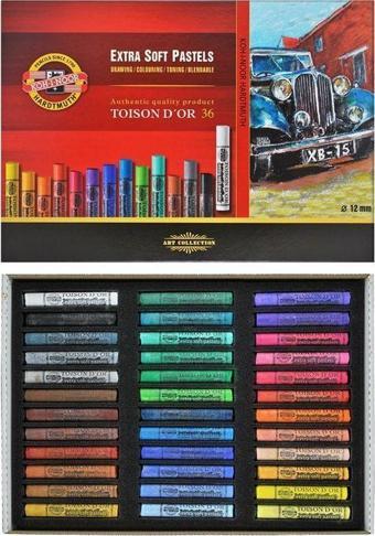 Koh-i Noor Toison D'or Sanatsal Extra Soft Yuvarlak Pastel Boya Kalın 36 Renk Extra Soft Dry Chalks 8555 36