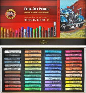 Koh-i Noor Toison D'or Sanatsal Extra Soft Yuvarlak Pastel Boya Kalın 48 Renk Extra Soft Dry Chalks 8556 48
