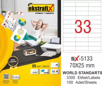 Ekstrafix Laser Etiket 100 Yaprak 70X25Mm Laser-Copy-İnkjet Fix-5133
