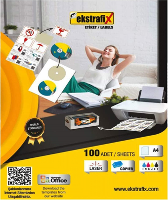 Ekstrafix Laser Etiket 100 Yaprak 70X70Mm Laser-Copy-İnkjet Fix-5312