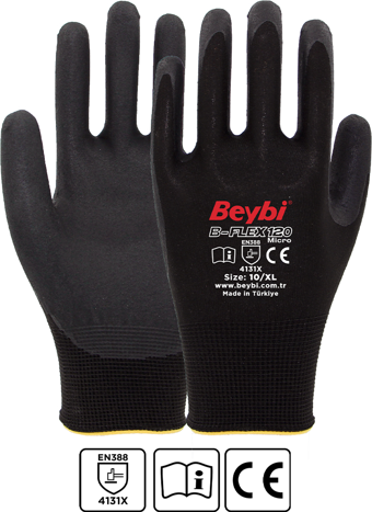 Beybi B-Flex120 10 Beden İş Eldiveni Micro Köpük Nitril Eldiven 4131X (12 Li Paket)