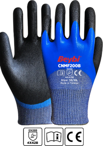 Beybi Cnmf600D 9 Beden Kesilmeye Dayanıklı Mikro Köpük 3-4 Nitril Kaplı İş Eldiveni (12 Li Paket)