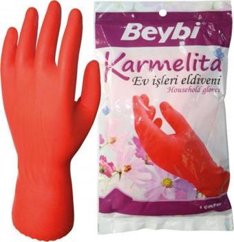 Beybi Karmelita 7,5 Numara Bulaşık Eldiveni Gıdaya Uygundur Kaymayı Önleyici Pütürlü (25 Li Paket)