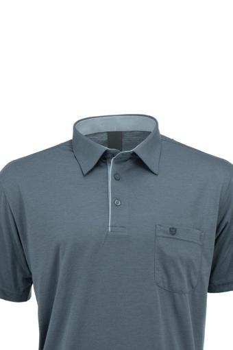 Oppland Erkek Gömlek Yaka Cepli Kısa Kollu Normal Kesim Tam Kalıp Premium Pamuklu Kumaş T-Shirt Füme L