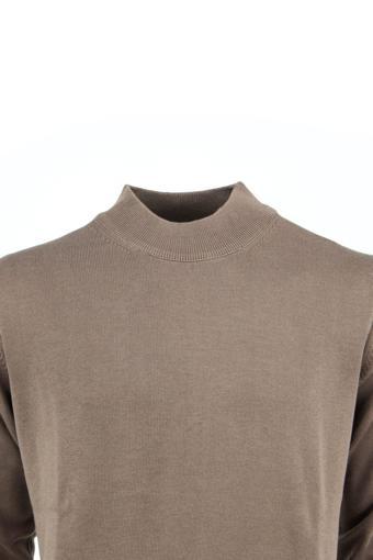 Oppland Erkek Kışlık Doğal Pamuklu Triko Ince Örme Yarım Balıkçı Yaka Kazak Klasik Model Sütlü Kahverengi 2XL