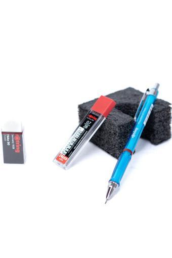 Rotring Visuclik 2B Uçlu Kalem Orijinal Silgi Hediyeli 0.7 Mm Dayanıklı Set Mavi 