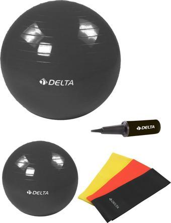 Delta 65 cm-25 cm Pilates Topu 3'lü Pilates Bandı Egzersiz Direnç Lastiği Pilates Topu Pompası Seti