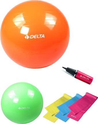 Delta 65 cm-25 cm Pilates Topu 3'lü Pilates Bandı Egzersiz Direnç Lastiği Pilates Topu Pompası Seti