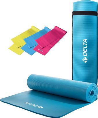 Delta Konfor Zemin 10 Mm Taşıma Askılı Pilates Minderi 3'lü Pilates Bandı Egzersiz Direnç Lastiği