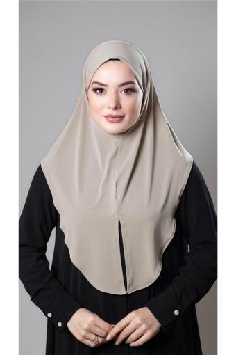 Hürrem Bone Bej Pratik Hazır Geçmeli Tesettür Eşarp Sandy Kumaş Yırtmaçlı Düz Hijab 2310_12