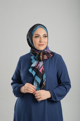 Giverny Bebe Mavisi Desenli Şal Kesik Elyaf Pamuksu Etnik Dijital Baskılı 202124_11