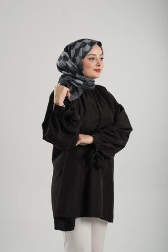 Giverny Antrasit Desenli Eşarp Bambu Geometrik Dijital Baskılı 202205_25