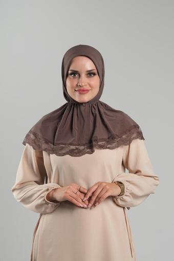 Hürrem Bone Vizon Pratik Hazır Geçmeli Tesettür Eşarp Sandy Çıtçıtlı Dantelli 2105_10