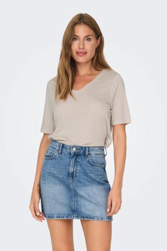Only Kadın Onlelıse V Yaka Kısa Kollu T-Shirt 15257390 Bej