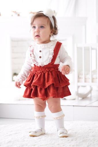 Minytrendy Kız Bebek Çocuk Vintage Fırfırlı Askılı Şort Fistolu Body Takım Bayramlık Elbise