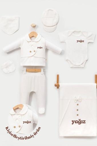 Minytrendy Erkek Bebek İsimli Yenidoğan 7 Parça Hastane Çıkış Seti Bebek Hediyelik Baby Shower Yenidoğan Tulum
