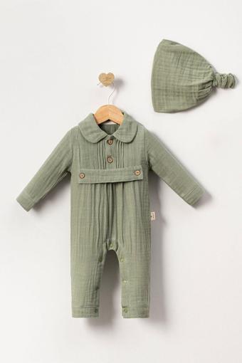 Minytrendy Erkek Yenidoğan Bebek Organik Müslin Şapkalı Kimono Tulum Hastane Çıkışı Hediyelik