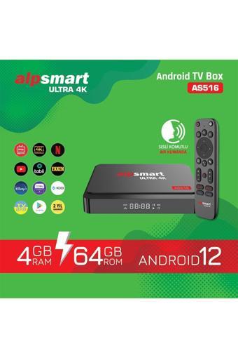 ALPSMART As516 Androıd Tv Box Ses Komutlu Kumanda 4 Gb Ram 64 Gb Hafıza