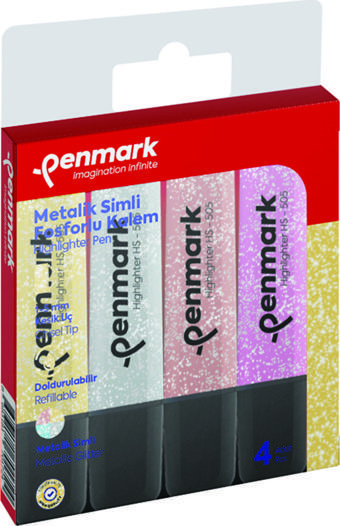 Penmark Fosforlu Kalem (İşaret Kalemi) Simli 4 Renk Karışık HS 505 4S