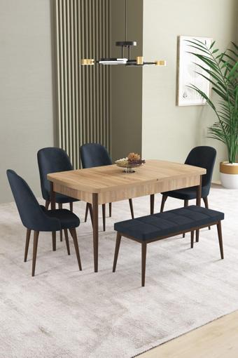 Asaella Mobilya Ikon Meşe Desen 80X132 Mdf Açılabilir Yemek Masası Takımı 4 Sandalye, 1 Bench