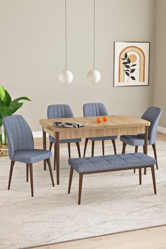 Asaella Mobilya Elis Meşe Desen 80X132 Açılabilir Masa Takımı 4 Sandalye, 1 Bench