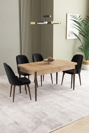 Asaella Mobilya Ikon Meşe Desen 80X132 Mdf Açılabilir Yemek Masası Takımı 4 Adet Sandalye