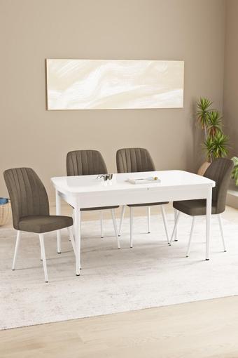 Asaella Mobilya Daisy Mdf Beyaz Açılabilir 80X132 Cm 4 Sandalyeli Mutfak Masası Takımı