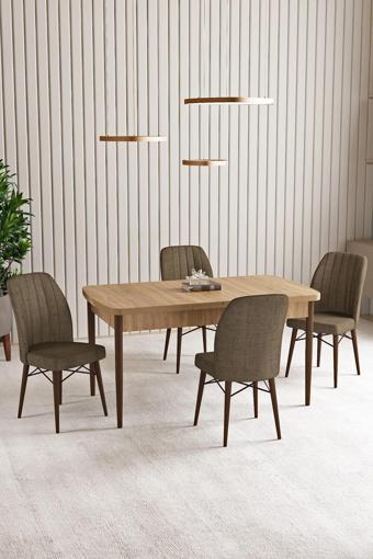 Asaella Mobilya Lara Meşe Desen 80 X 132 Açılabilir Mdf Mutfak Masası 4 Adet Sandalye