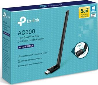 TP-Link Archer T2U Plus 600 Mbps Antenli Yüksek Verimli Kablosuz Usb Adaptör Ac600