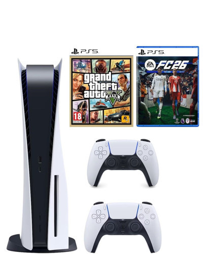 SONY Sony Playstation 5 Diskli 2. Dualsense Kol - EA Sports FC 26 - GTA 5 PS5 Oyun (İthalatçı Garantili) Oyun Konsolu Beyaz
