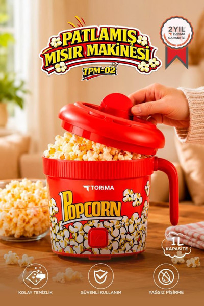 Torima Mısır Patlatma Makinesi Ev Tipi Popcorn Makinesi TPM02 Kırmızı