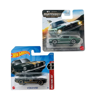Hot Wheels 2 Araç Set - '67 Shelby GT500 & Matchbox 2025 Aston 1968 Ford Mustang Fastback - Siyah - Yeşil