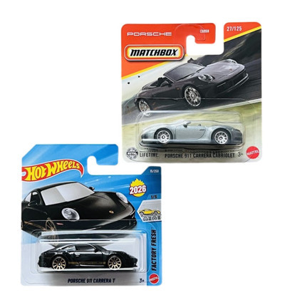 Hot Wheels 2 Araç Set - Porsche 911 T - Siyah & Matchbox Porsche 911 Cabriolet - Gri - JJK80 - HHV28