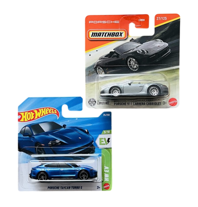 Hot Wheels 2 Araç Set - Porsche Taycan Turbo S - Mavi & Matchbox Porsche 911 Cabriolet - Gri - JJL01 - HHV28