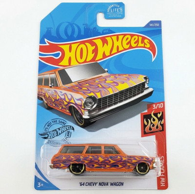 Hot Wheels '64 Chevy Nova Wagon - Uzun Kart - HW Flames - 2018 - GHD61