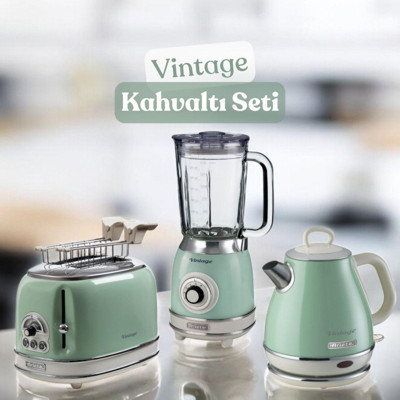 Arıete Vintage Kahvaltı Seti Su Isıtıcı Kettle + Smoothie Cam Blender + Ekmek Kızartma Makinesi + Fi