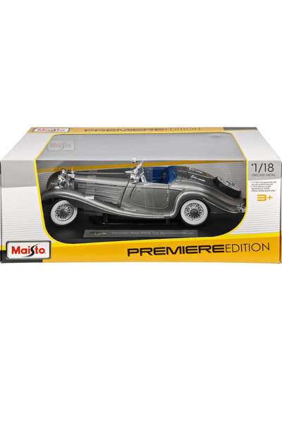 Maisto 1/18 1936 Mercedes-Benz Special Roadster Premiere Edition Die-Cast Model Araba Gri