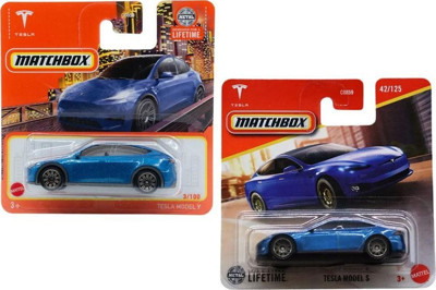 2 Araç Matchbox Lacivert Tesla Set - Tesla Model S & Tesla Model Y (1/64)