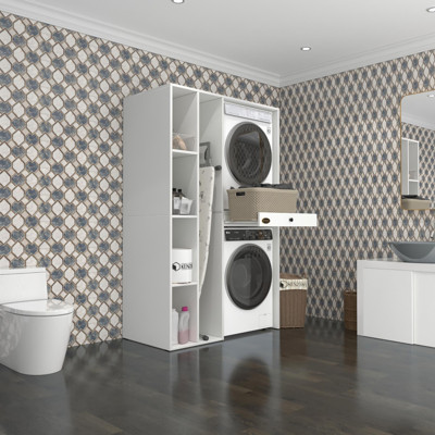 Kenzlife çamaşır-kurutma makinesi dolabı gutas sol byz 187*120*60 çekmeceli banyo