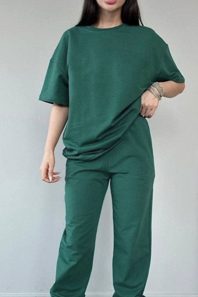 Yakamel Kadın Kısa Kollu Pijama Takımı Bisiklet Yaka Salaş Tok Kumaş